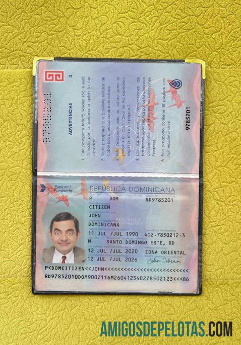 Passaporte da República Dominicana 2020 Presente Photolook exemplo real